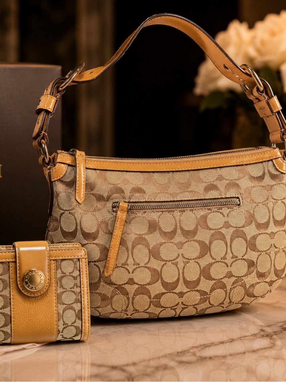 Y2K Coach Signature C Hobo Bag & Matching Wallet Set Khaki Tan Brown - Picture 3 of 13